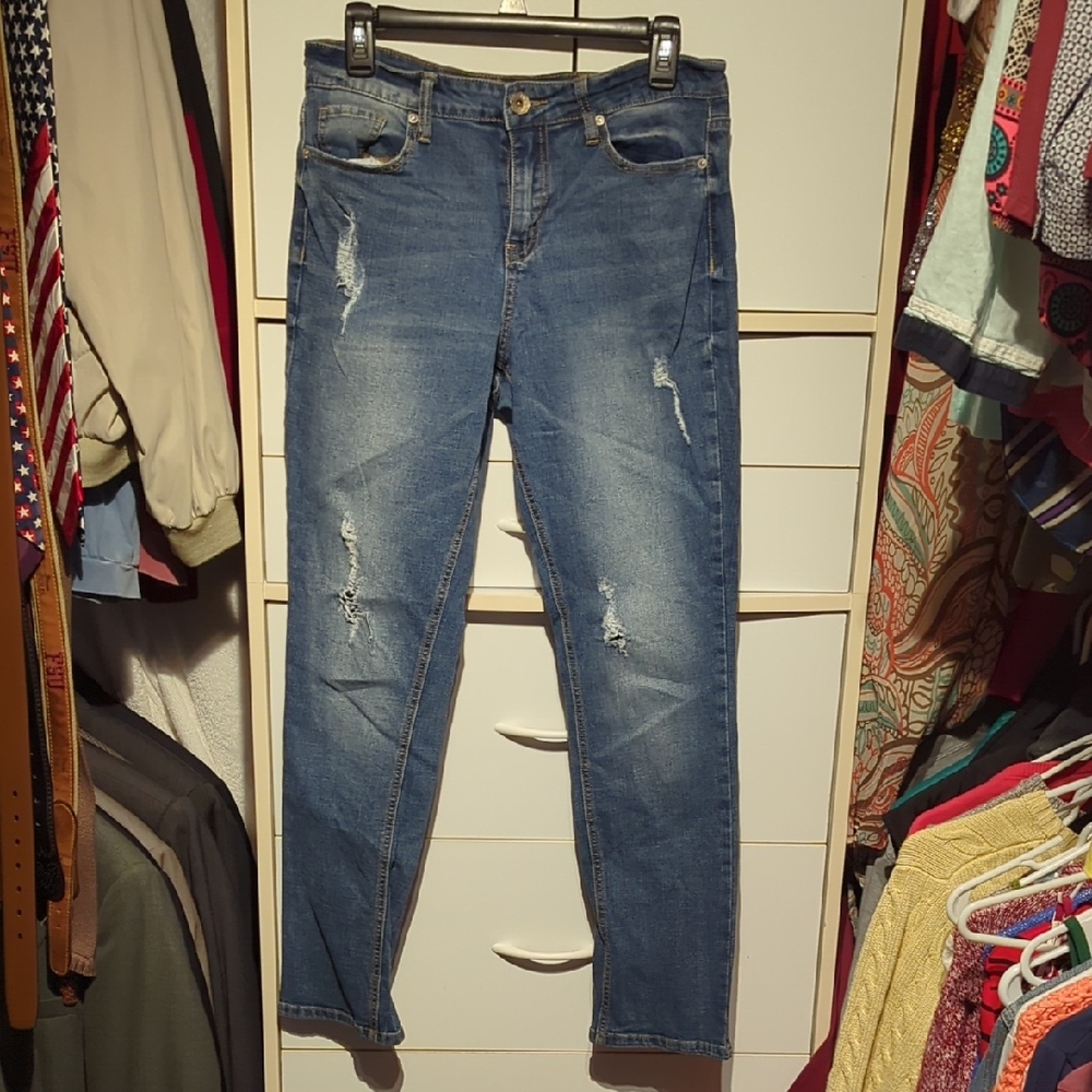 Hydraulic Blue Skinny Jeans with Distressed Details